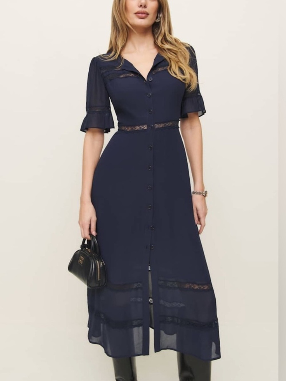 NWT Reformation Woodson dress in navy